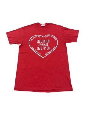 Vintage 1990s Ride For Life Biker T Shirt Red